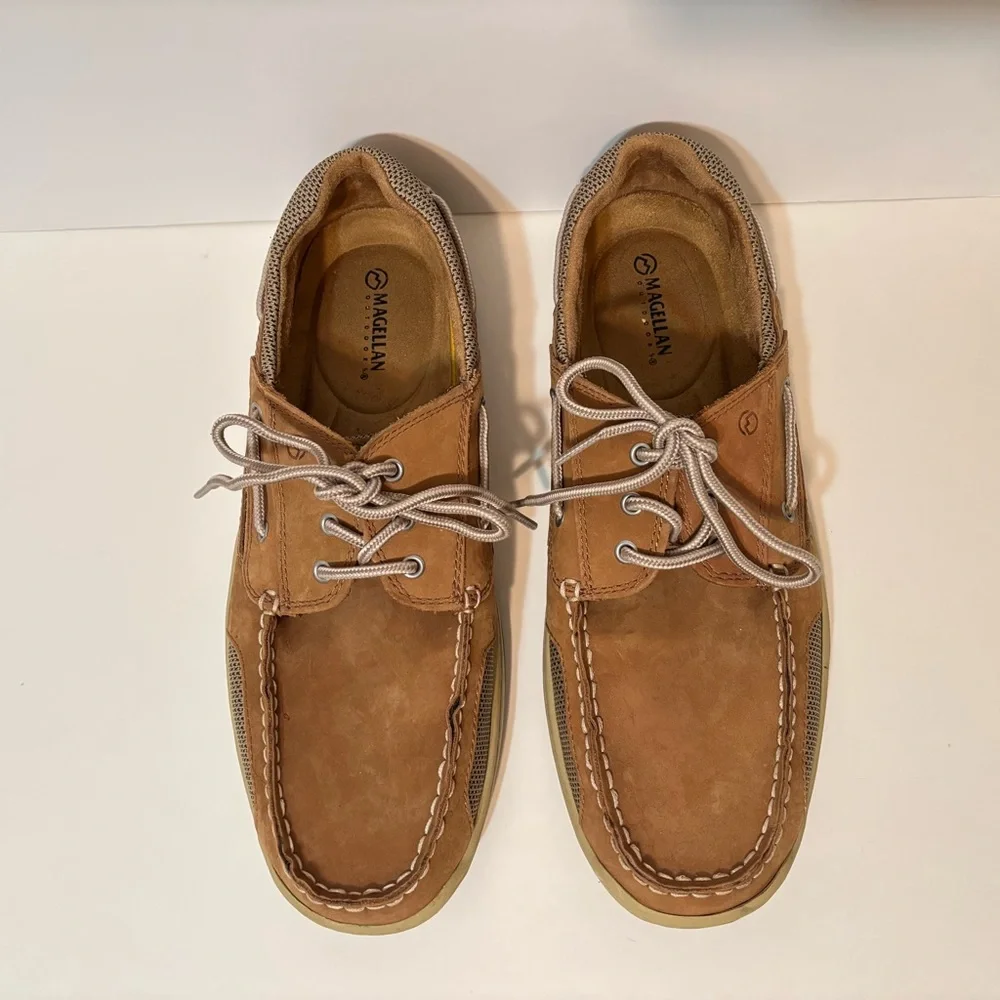 Magellan Outdoors Men's Laguna Madre Brown Tan Leather Boat Shoes Size 12E